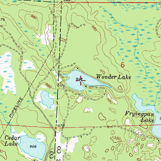 Topographic Map of Wonder Lake, WI