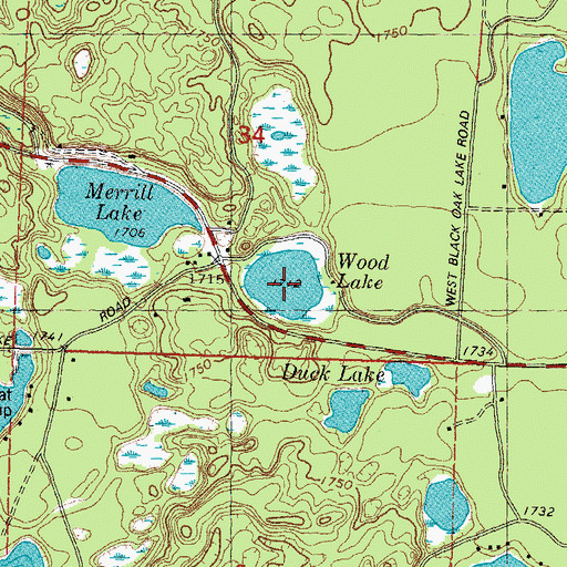 Topographic Map of Wood Lake, WI