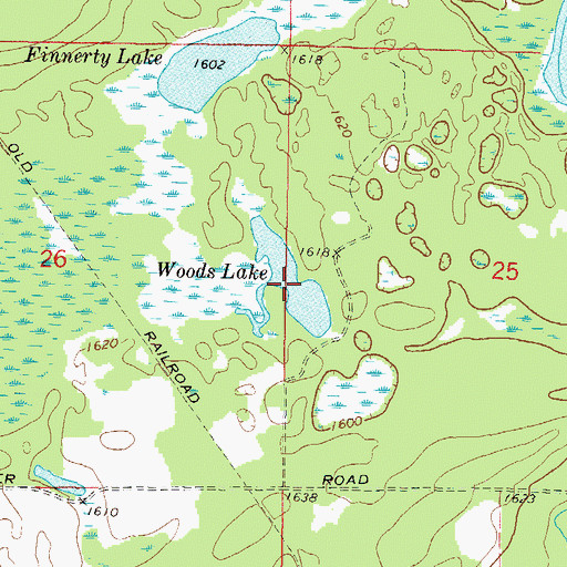 Topographic Map of Woods Lake, WI