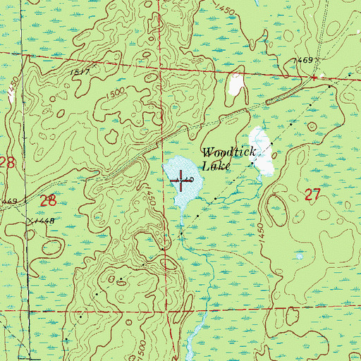 Topographic Map of Woodtick Lake, WI