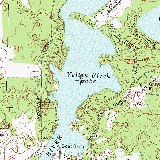 Topographic Map of Yellow Birch Lake, WI