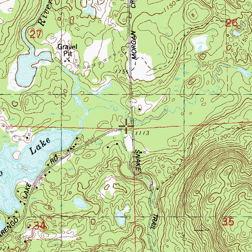 Topographic Map of Hawkins Creek, WI