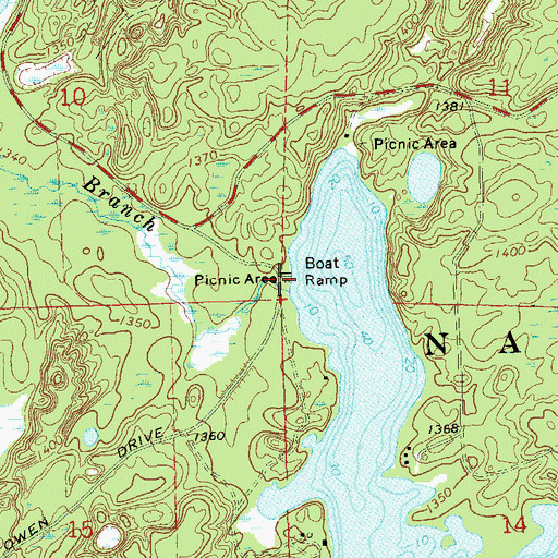 Topographic Map of Lake Owen Outlet Picnic Area, WI