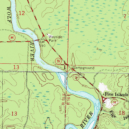 Topographic Map of Menominee Reservation Campground, WI