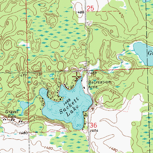 Topographic Map of Sackett Lake Recreation Area, WI