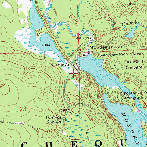 Topographic Map of Mondeaux Dam Picnic Area, WI