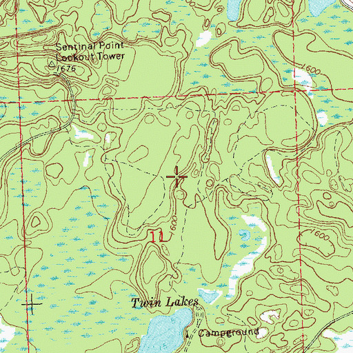 Topographic Map of Twin Lakes Campground, WI