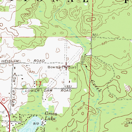 Topographic Map of Bowman Airport (historical), WI