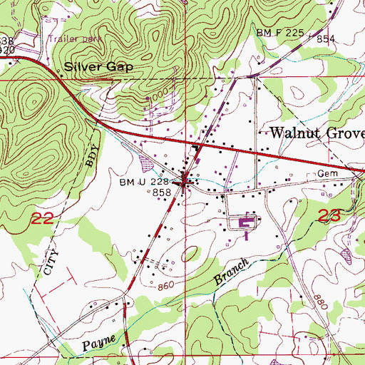 Topographic Map of Walnut Grove, AL