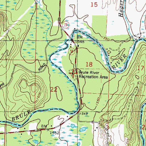 Topographic Map of Brule River Recreation Area, WI