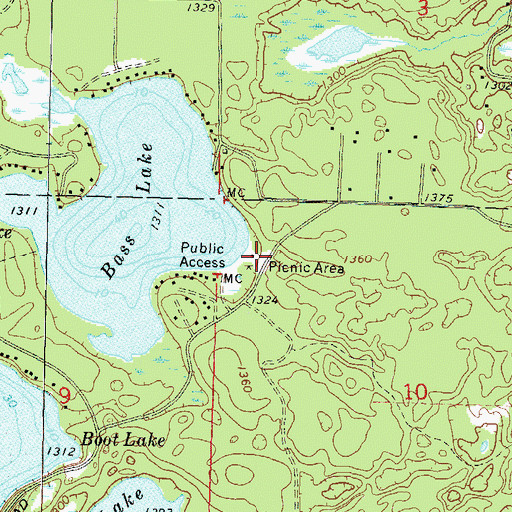 Topographic Map of Bass Lake Recreation Stie, WI