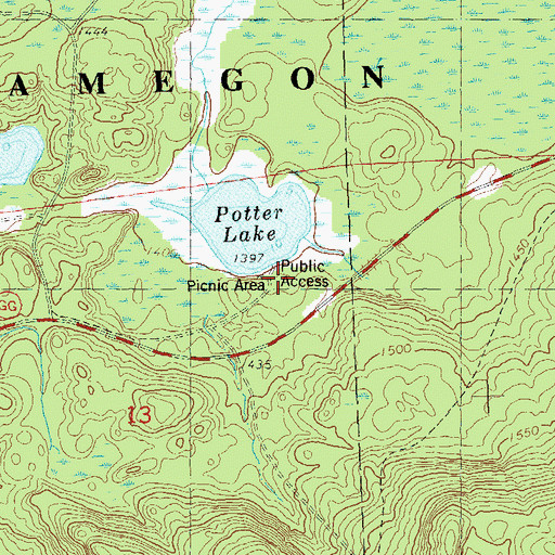 Topographic Map of Potter Lake Recreation Site, WI