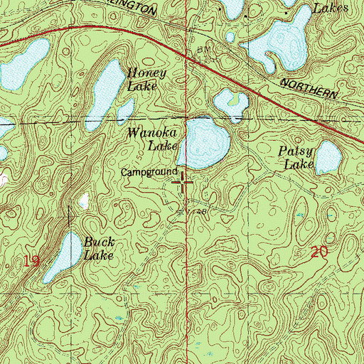 Topographic Map of Wanoka Lake Recreation Site, WI