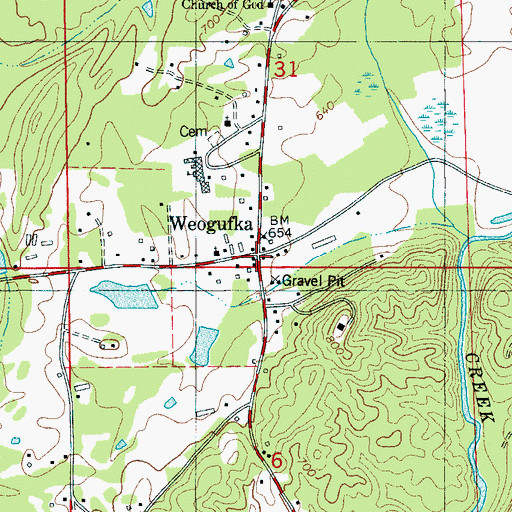 Topographic Map of Weogufka, AL