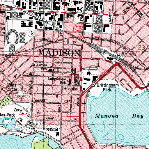 Topographic Map of Meriter-Madison General Hospital Heliport, WI
