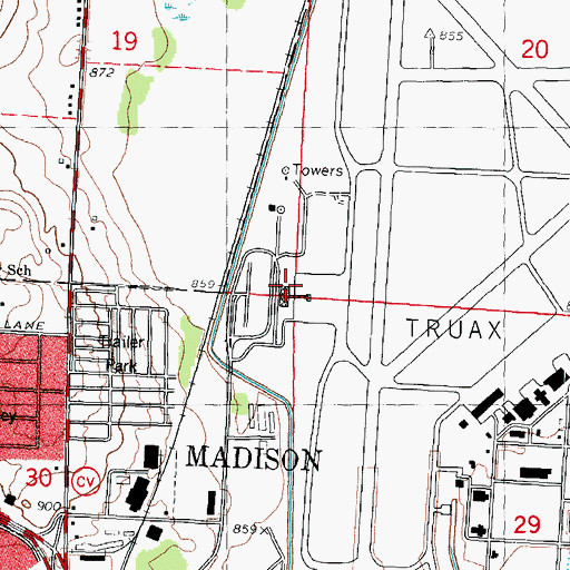 Topographic Map of Dane County Regional Airport-Truax Field, WI