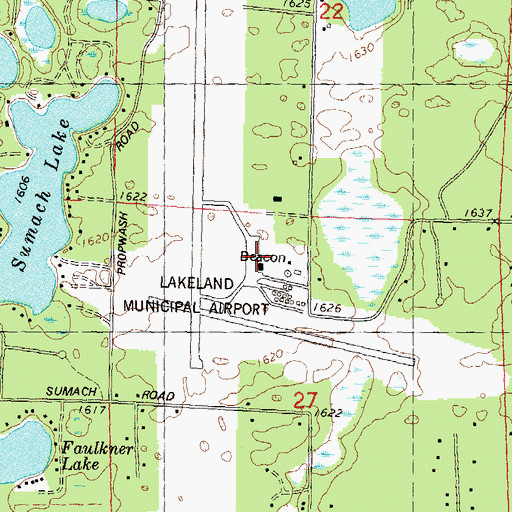 Topographic Map of Lakeland Airport/Noble F. Lee Memorial Field, WI
