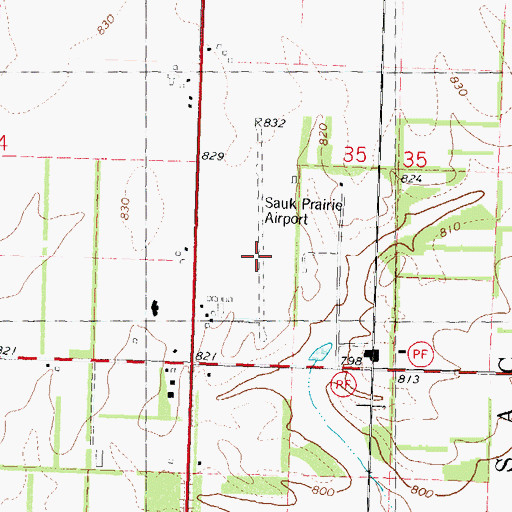Topographic Map of Sauk-Prairie Airport, WI
