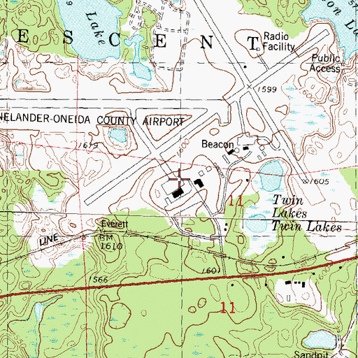 Topographic Map of Rhinelander-Oneida County Airport, WI