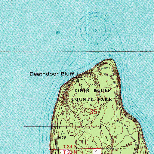 Topographic Map of Deathdoor Bluff, WI