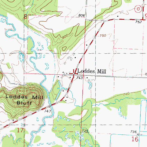 Topographic Map of Loddes Mill, WI