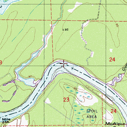 Topographic Map of McAlpines Ferry (historical), AL