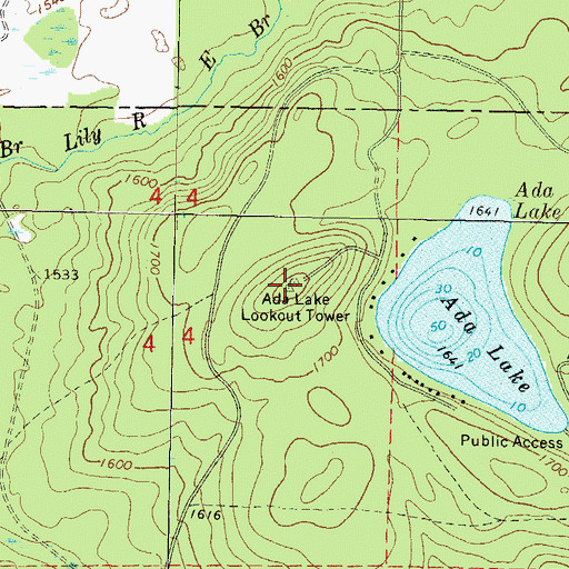 Topographic Map of Ada Lake Lookout Tower, WI