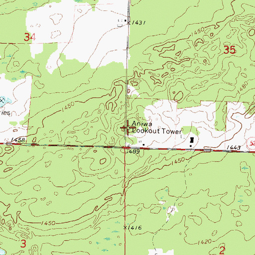 Topographic Map of Aniwa Lookout Tower, WI