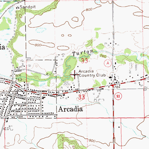 Topographic Map of Arcadia Country Club, WI