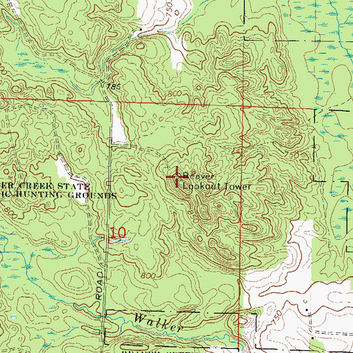 Topographic Map of Beaver Lookout Tower, WI