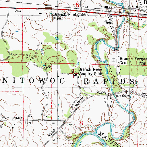 Topographic Map of Branch River Country Club, WI