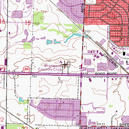 Topographic Map of Brynwood Country Club, WI