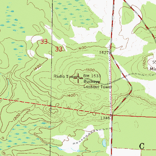 Topographic Map of Buckeye Lookout Tower, WI