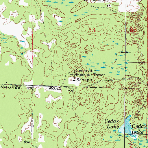 Topographic Map of Cedarville Lookout Tower, WI