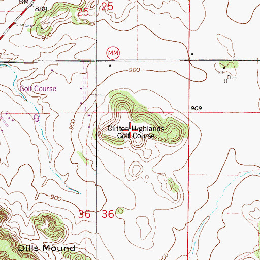Topographic Map of Clifton Highlands Golf Course, WI
