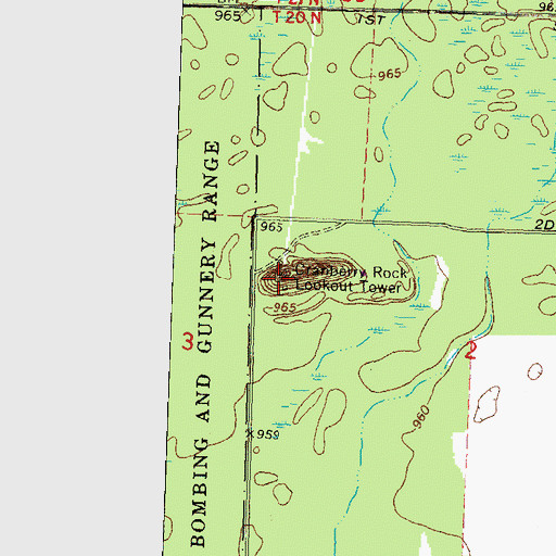 Topographic Map of Cranberry Rock Lookout Tower, WI