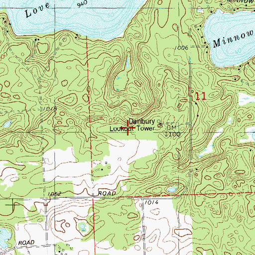 Topographic Map of Danbury Lookout Tower, WI