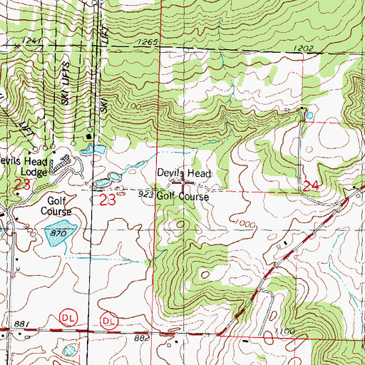 Topographic Map of Devils Head Golf Course, WI