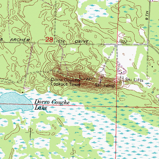 Topographic Map of Dorro Couche Lookout Tower, WI