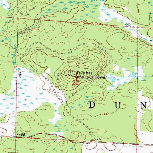 Topographic Map of Dunbar Lookout Tower, WI
