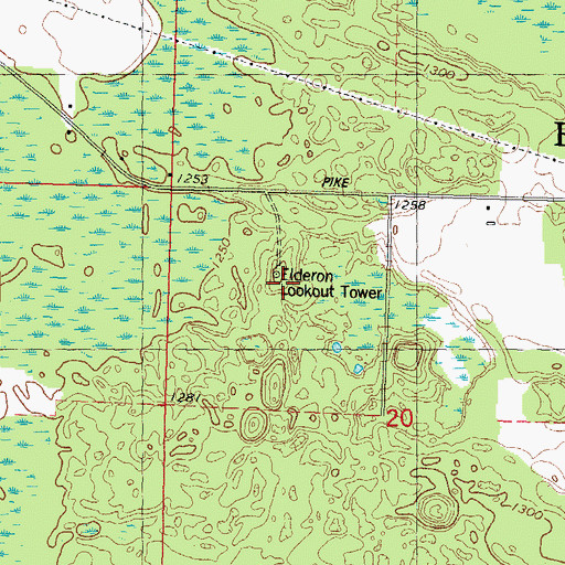 Topographic Map of Elderon Lookout Tower, WI