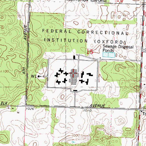 Topographic Map of Federal Correctional Institution Oxford, WI