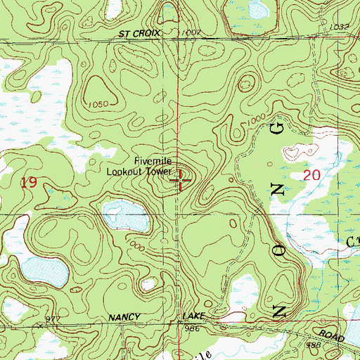 Topographic Map of Fivemile Lookout Tower, WI
