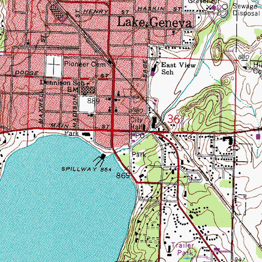 Topographic Map of Lake Geneva, WI