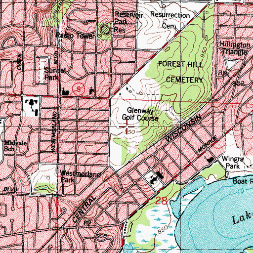 Topographic Map of Glenway Golf Course, WI