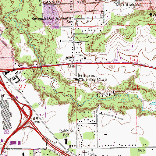 Topographic Map of Hillcrest Country Club, WI