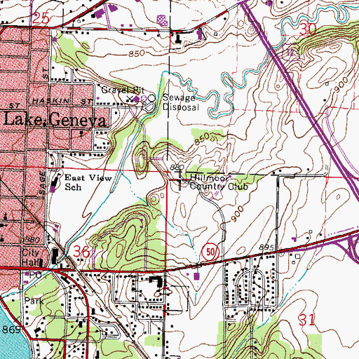 Topographic Map of Hillmoor Country Club, WI