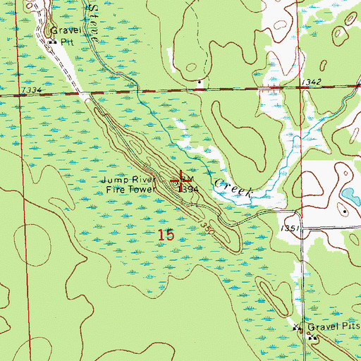 Topographic Map of Jump River Fire Tower, WI