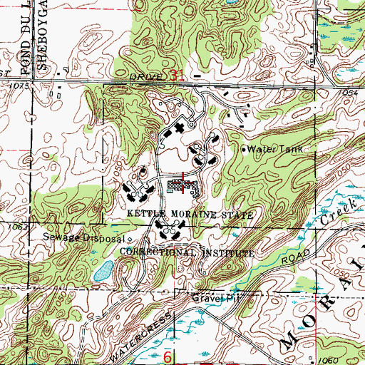 Topographic Map of Kettle Moraine Correctional Institution, WI