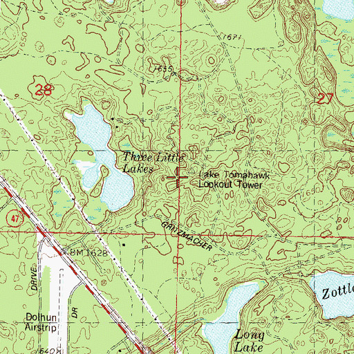 Topographic Map of Lake Tomahawk Lookout Tower, WI